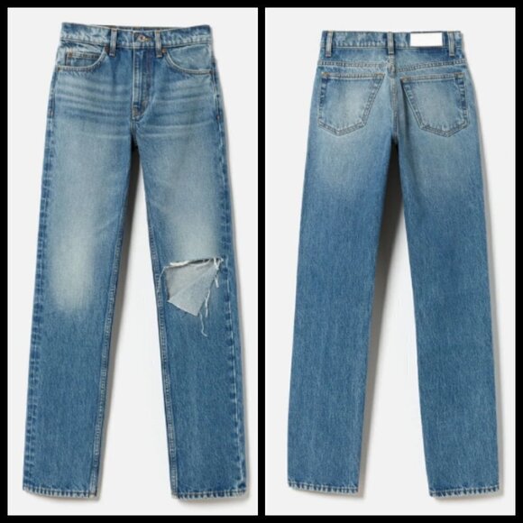 💕RE/DONE💕 70's Straight Leg Jeans ~ Daring Indigo With Rip High Waist 31 NWOT - Picture 9 of 16